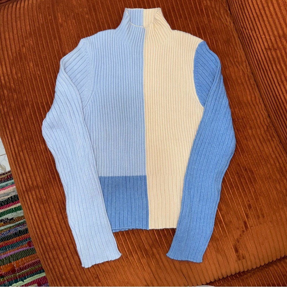 Colorblock Ribbed Turtleneck Sweater